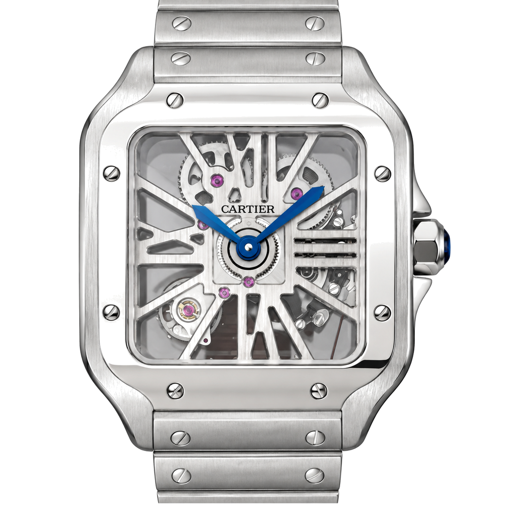 Cartier Santos Skeleton Blue Hands Steel Bracelet Watch – KDY