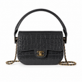 Chanel Mini Flap Croc-Embossed Black Top Handle Bag
