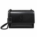 YSL Sunset Medium Bag All Black Smooth Leather Black Chain