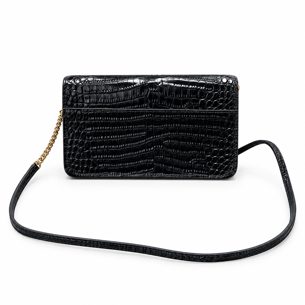 Saint Laurent Kate Medium Chain Bag in Black Croc
