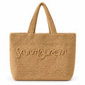 YSL Saint Laurent Raffia Tote Bag Natural Beige Hand-Crocheted Saint Laurent Logo Embroidery