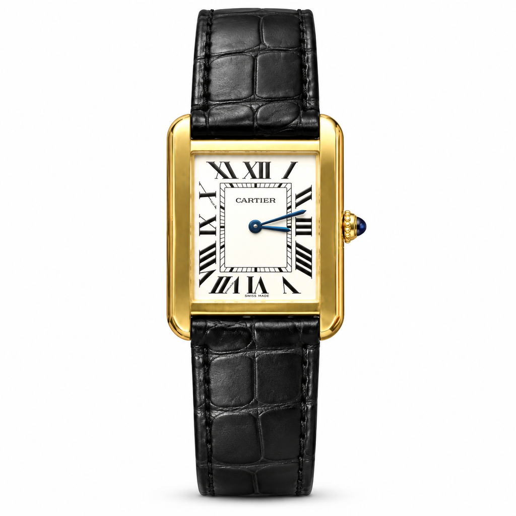 Cartier Tank Solo Large Yellow Gold Ivory Dial Black Strap Watch – KDY