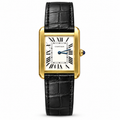 Cartier Tank Must Small Yellow Gold PVD White Dial Black Alligator Strap Watch