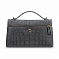 Chanel Croc-Embossed Zip Top Handle Chain Bag in Grey