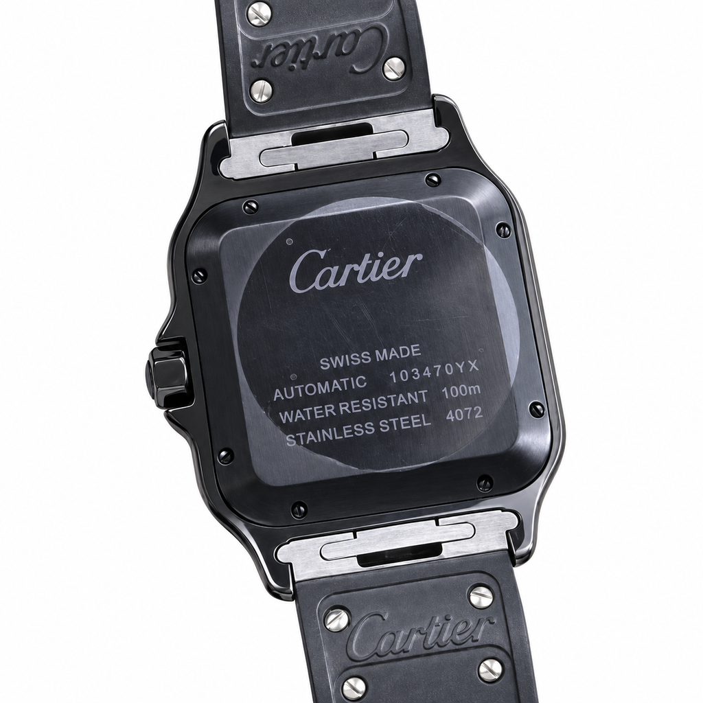Cartier Santos de Cartier Large All-Black ADLC Coated Black Dial Rubber Strap Watch