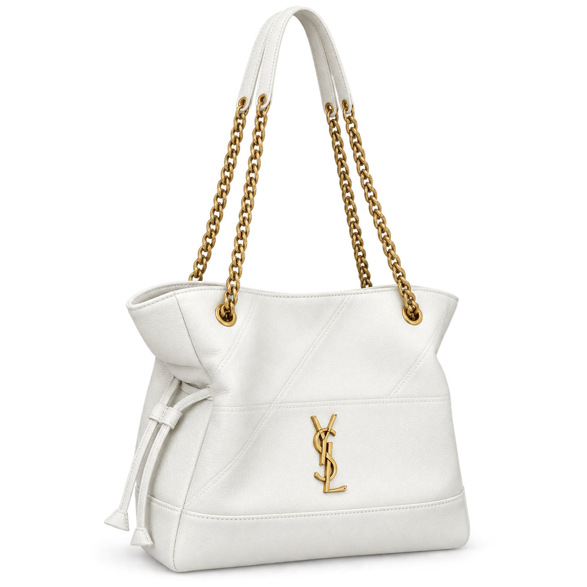 YSL Saint Laurent Nolita Chain Tote Bag in Optic White with gold chain straps