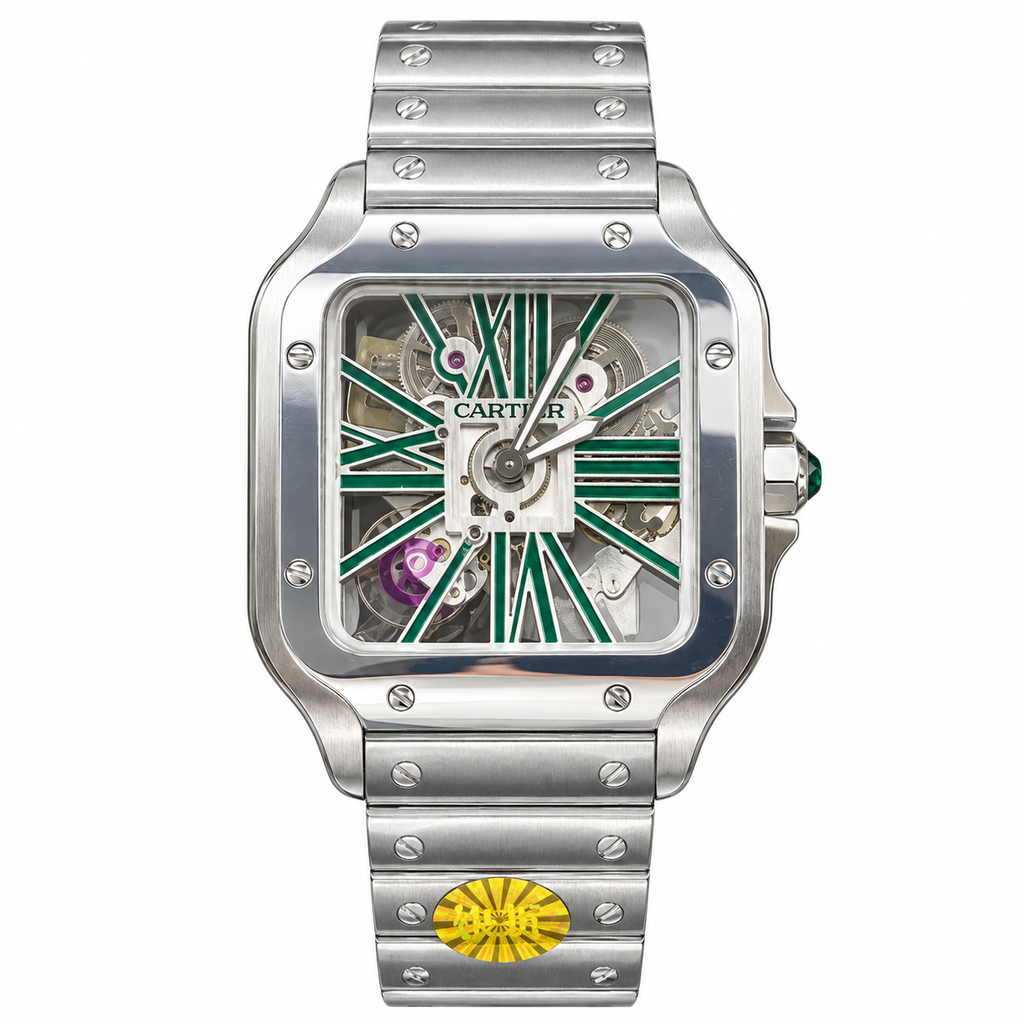Cartier Santos Large Steel Green Skeleton Dial Automatic Bracelet Watch – KDY