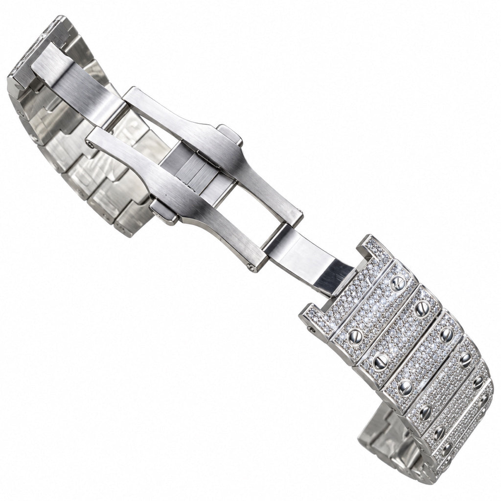 Cartier Santos de Cartier — Full Diamond Pavé & AMG Custom Steel Bracelet Watch
