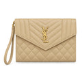 YSL Saint Laurent Envelope Clutch in Beige Quilted Leather