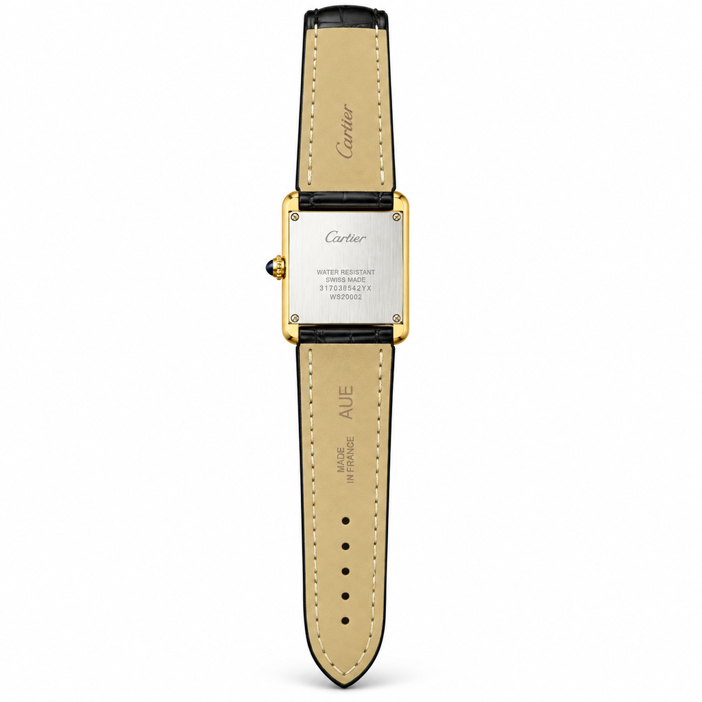 Cartier Tank Must Small Yellow Gold PVD White Dial Black Alligator Strap Watch