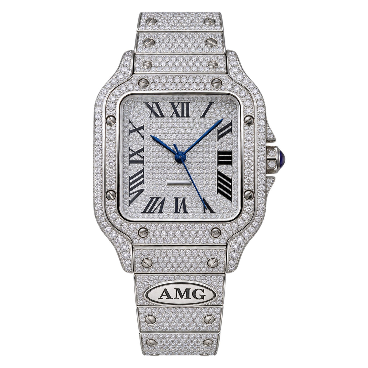 Cartier Santos de Cartier — Full Diamond Pavé & AMG Custom Steel Bracelet Watch