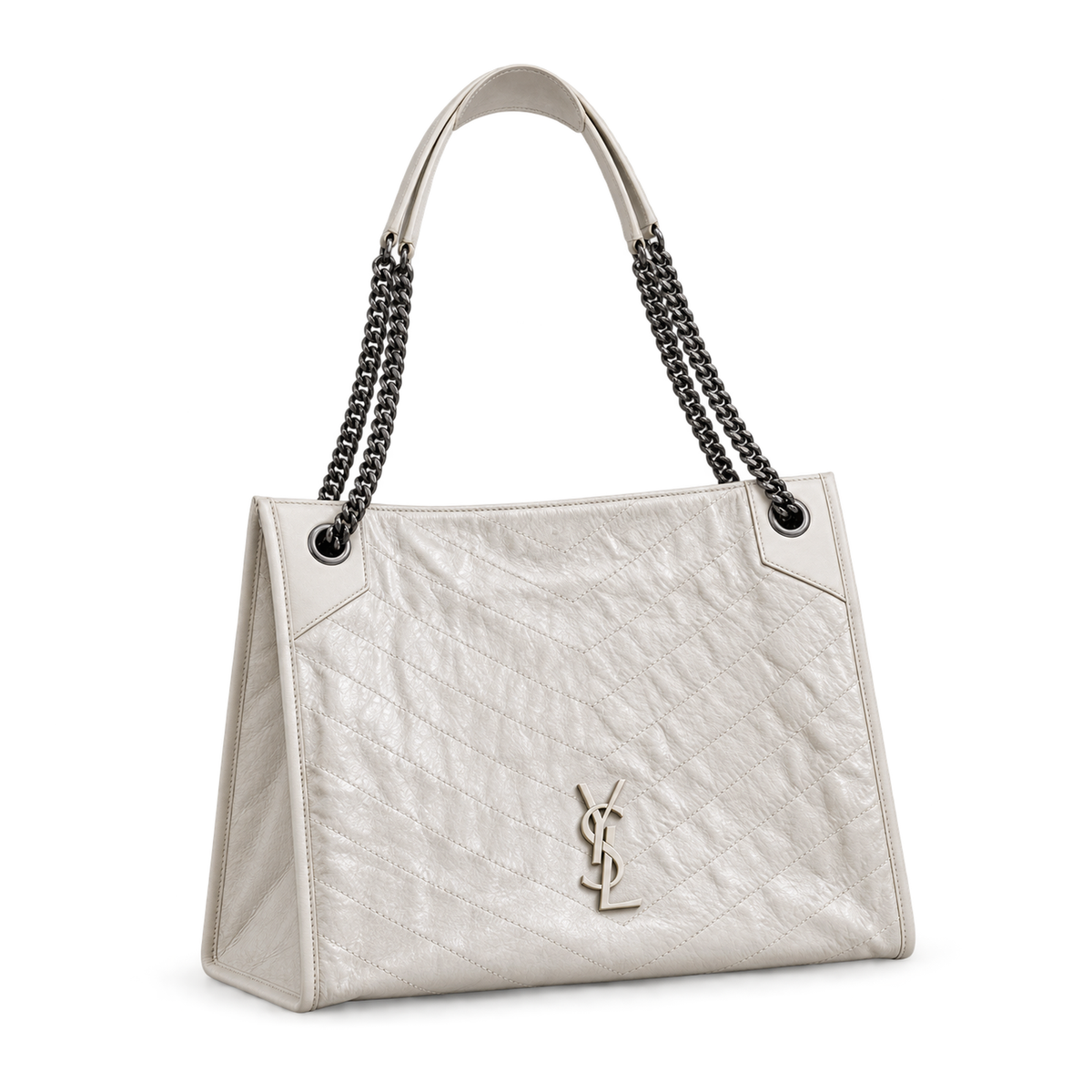 YSL Niki Shopping Bag – White Quilted Leather